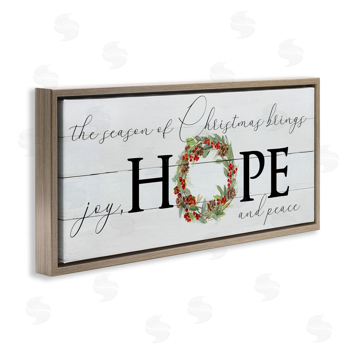 Sally Swatland Joy Hope & Peace Christmas Wreath Brown Floating Frame Canvas Wall Art Print