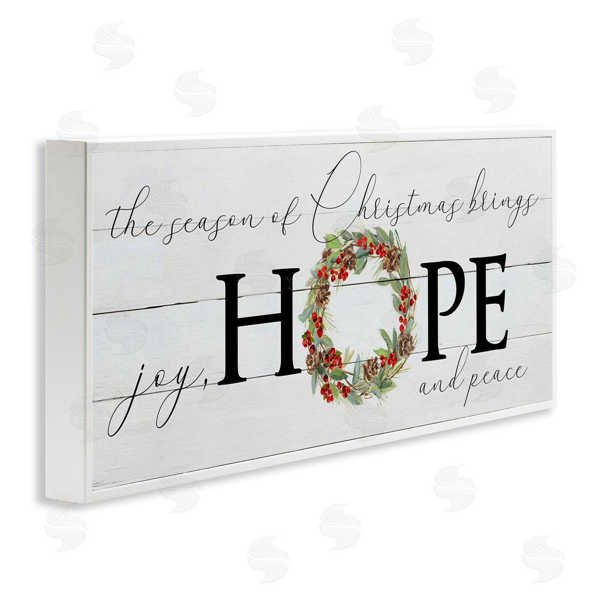 Sally Swatland Joy Hope & Peace Christmas Wreath White Framed Glicee Wall Art Print