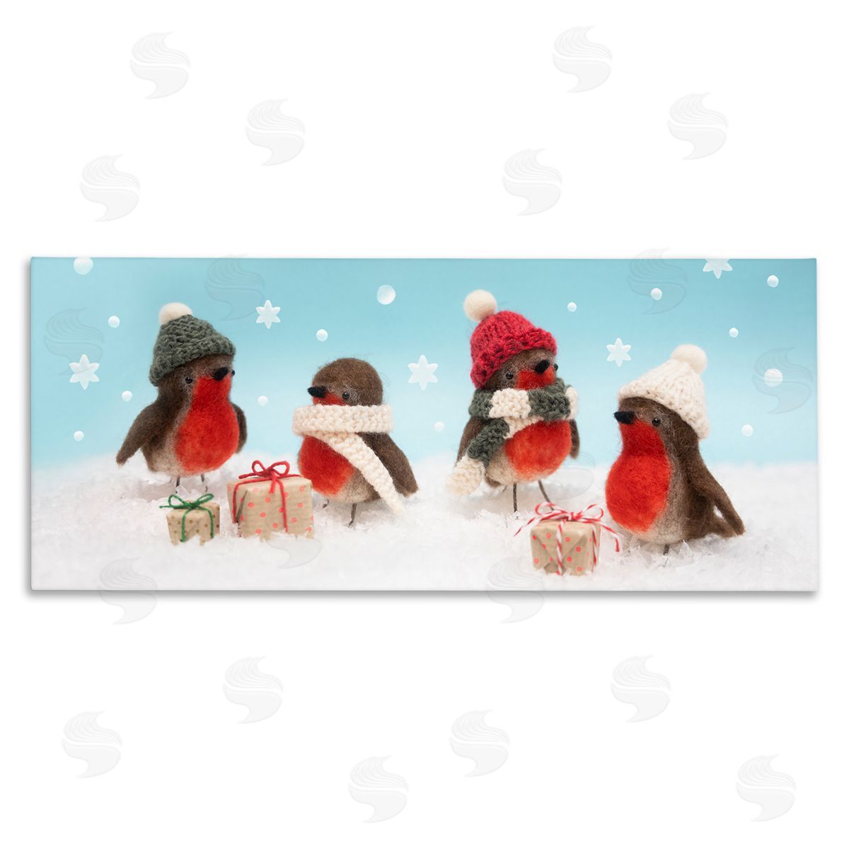 Lemon & Sugar Birds & Christmas Gifts Snowflakes Stretched Canvas Wall Art Print