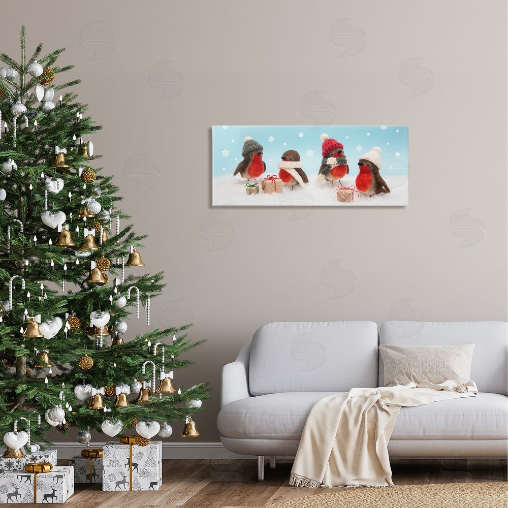 Lemon & Sugar Birds & Christmas Gifts Snowflakes Canvas Wall Art in Room