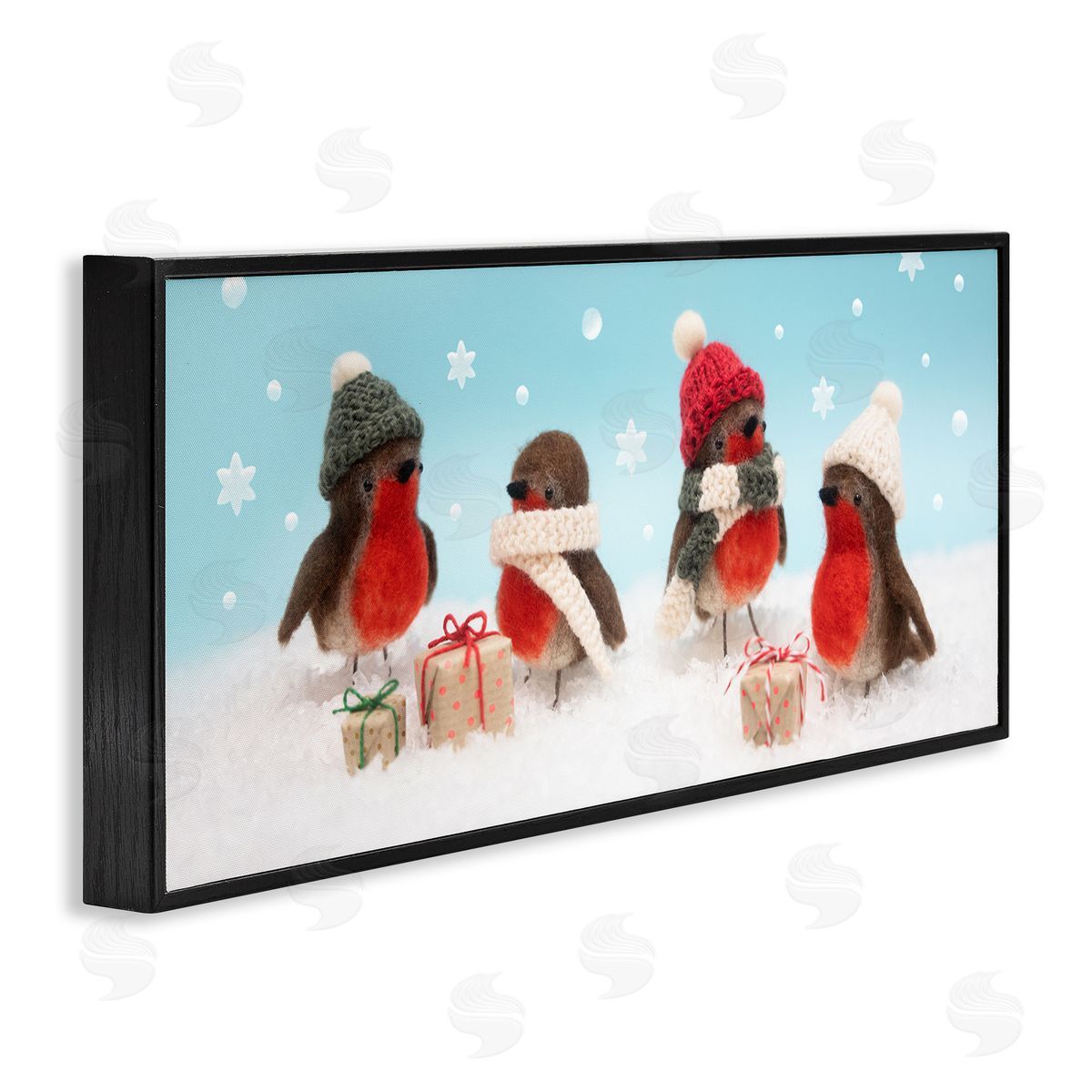 Lemon & Sugar Birds & Christmas Gifts Snowflakes Black Framed Glicee Wall Art Print