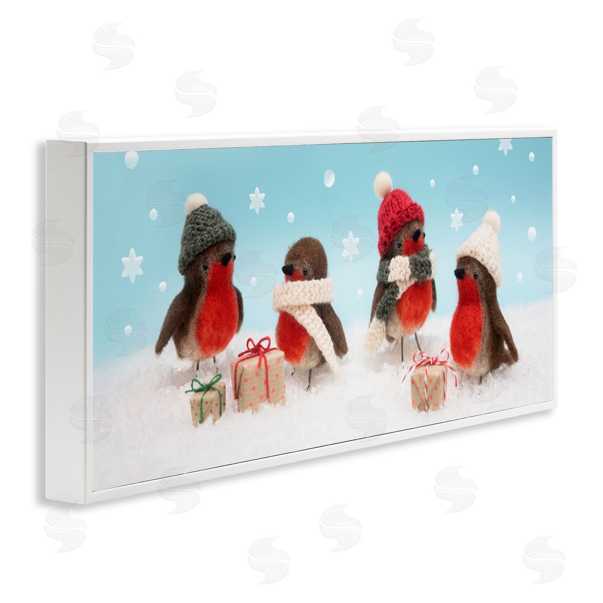 Lemon & Sugar Birds & Christmas Gifts Snowflakes White Framed Glicee Wall Art Print