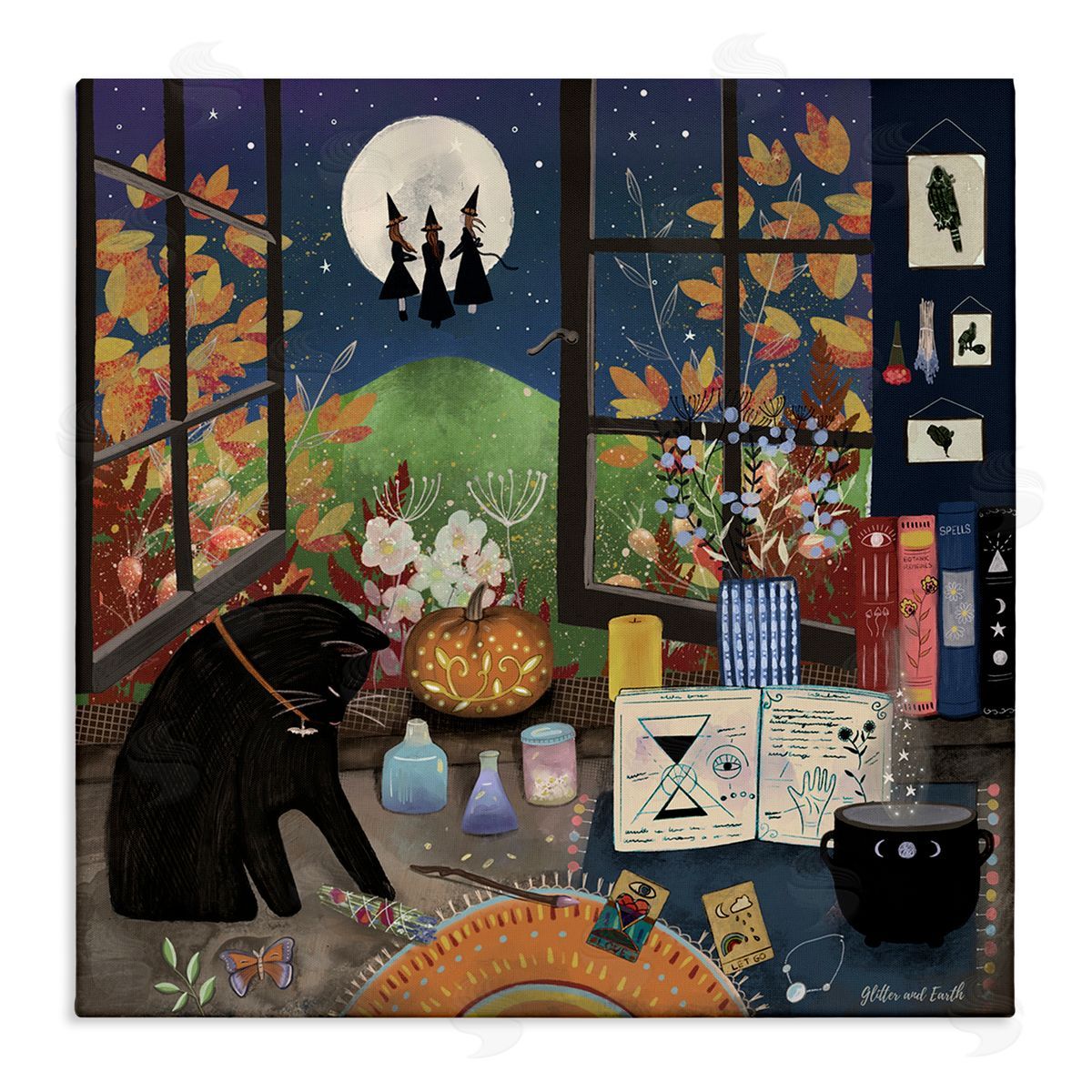 Jacqueline Wild Halloween Witches Autumn Moon Stretched Canvas Wall Art Print
