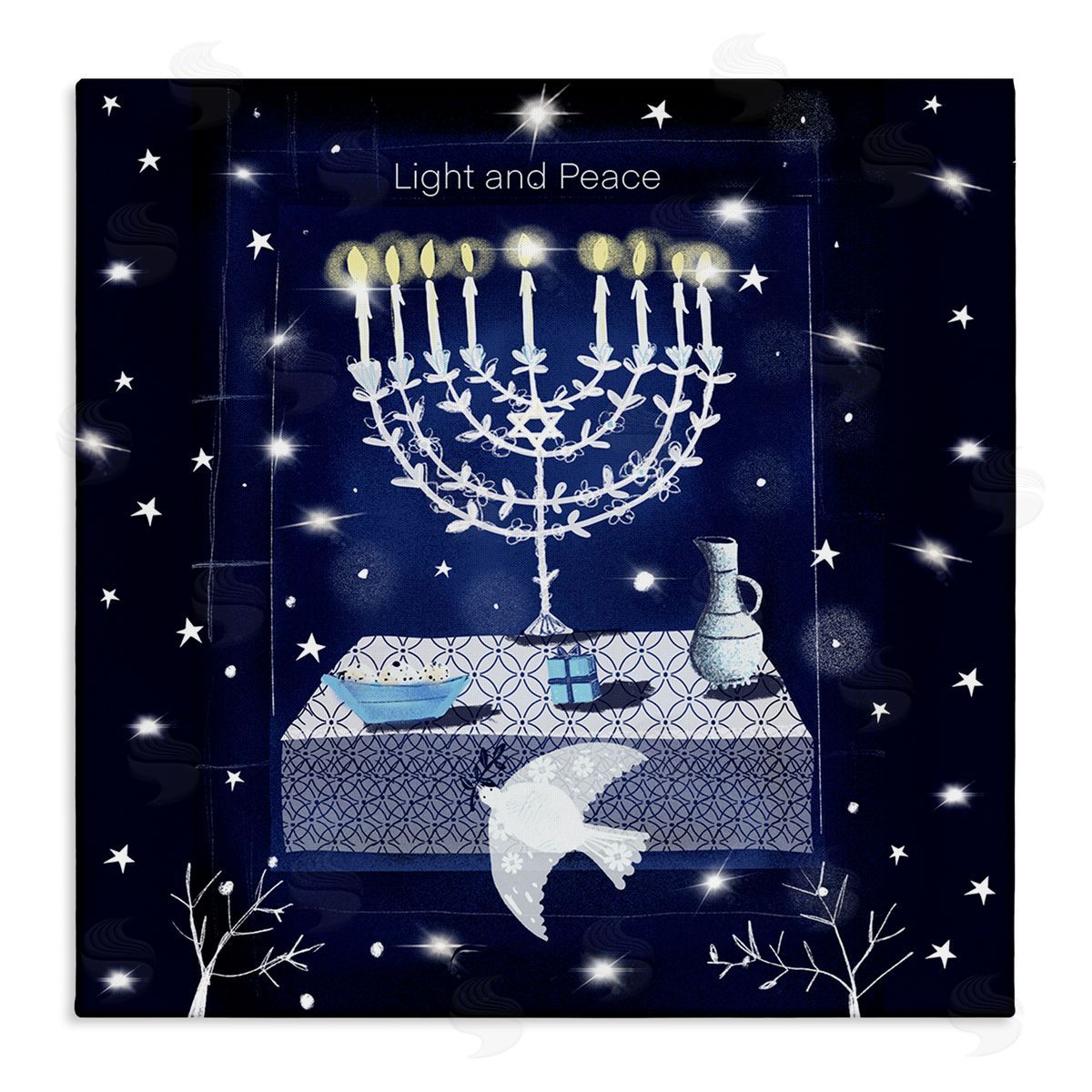 Susse Linton Light & Peace Menorah Stars Stretched Canvas Wall Art Print
