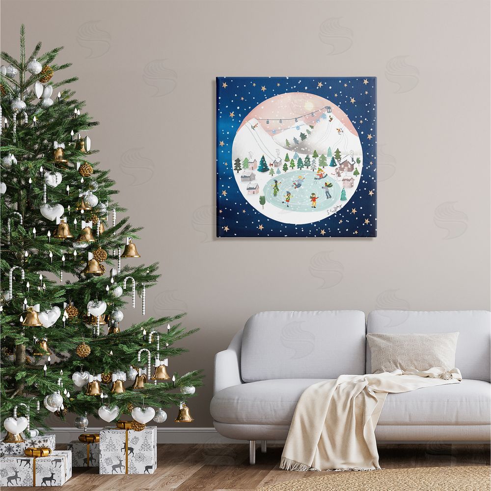 Lemon & Sugar Ice Skating Christmas Snow Scene Canvas Wall Art in Room