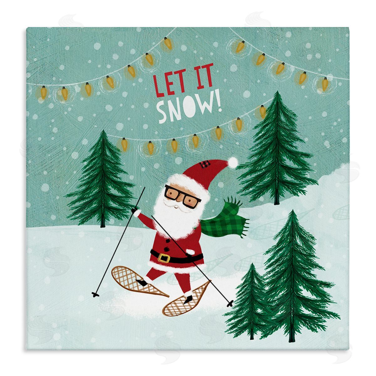 Pan Georgiou Let It Snow Santa Snowshoeing Stretched Canvas Wall Art Print