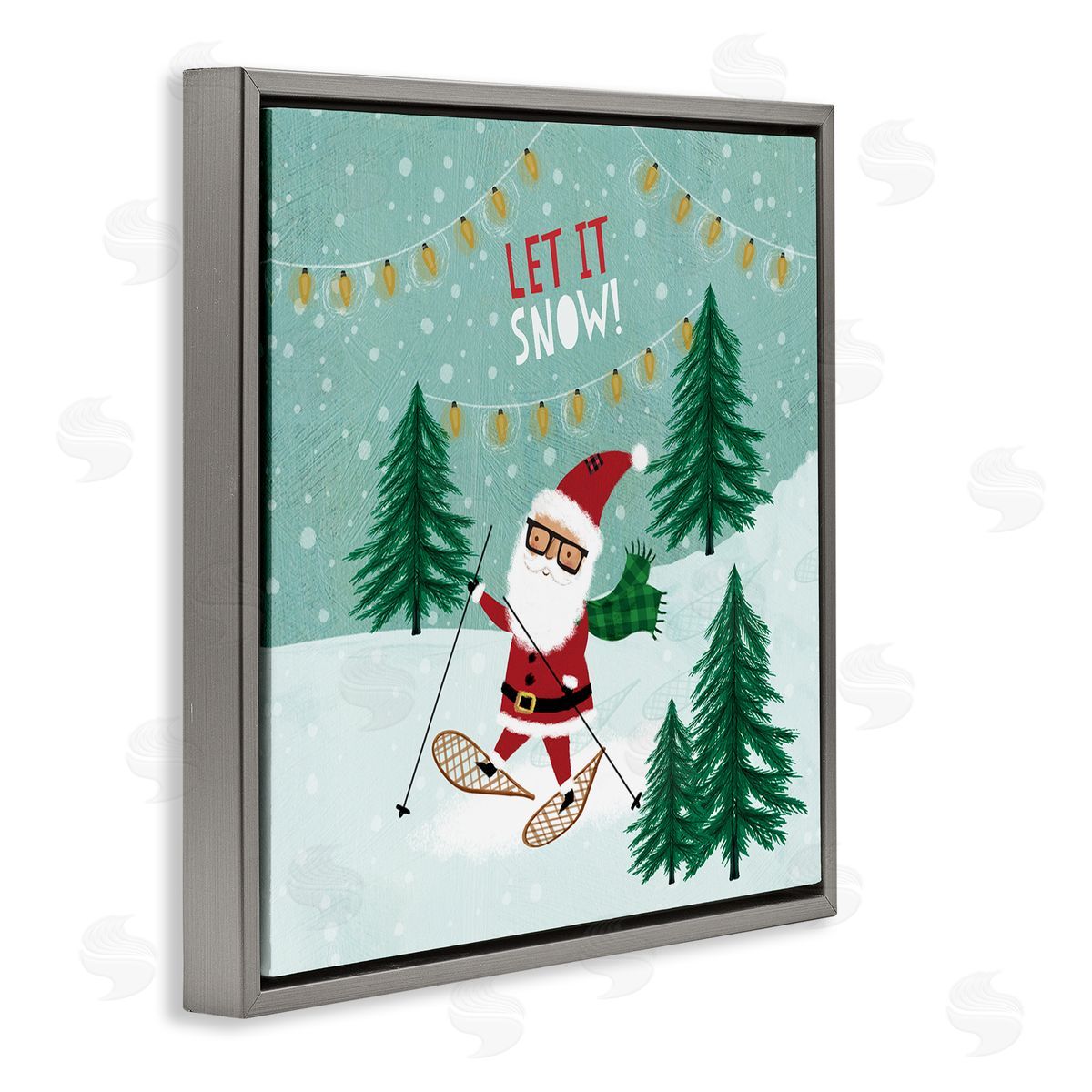 Pan Georgiou Let It Snow Santa Snowshoeing Gray Floating Frame Canvas Wall Art Print