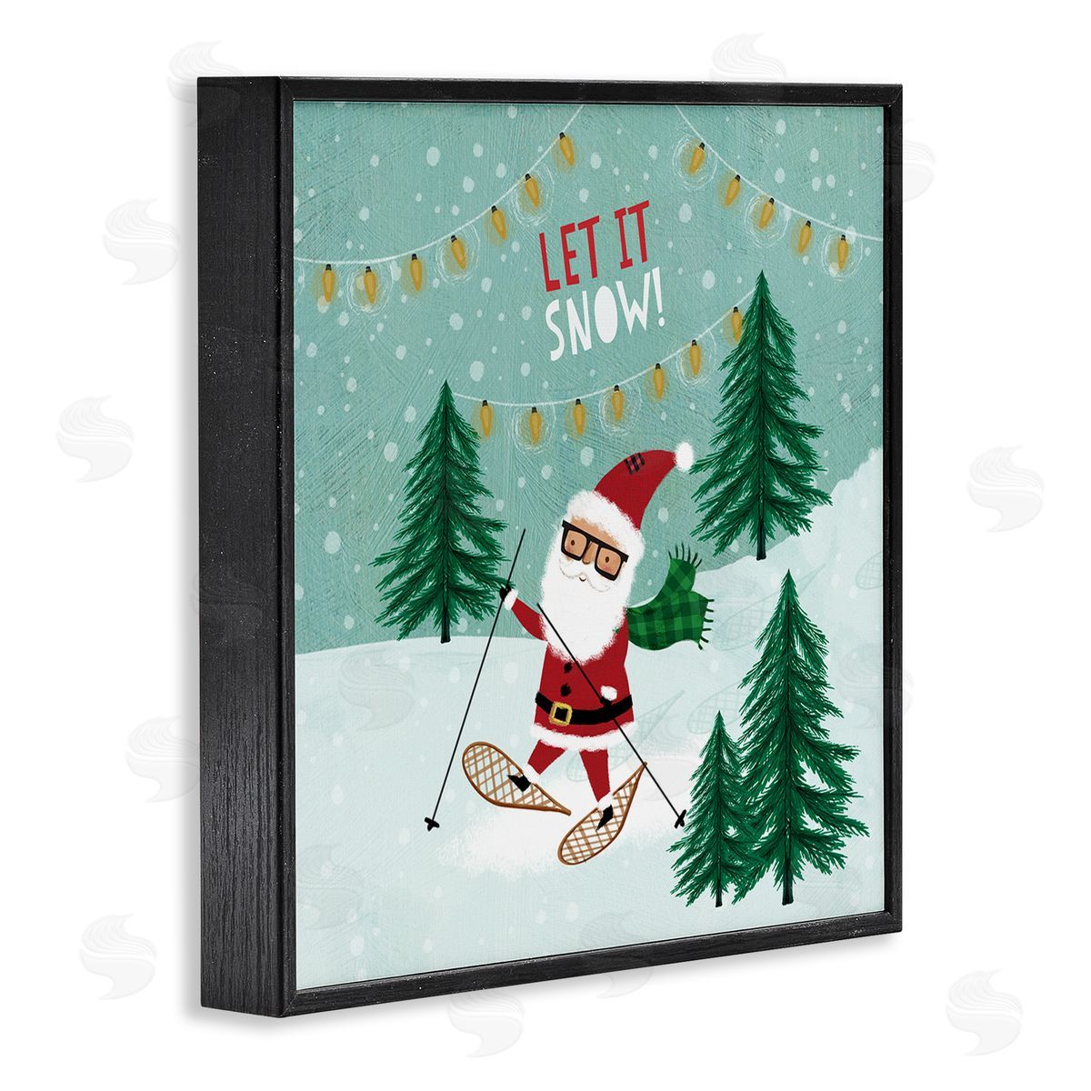 Pan Georgiou Let It Snow Santa Snowshoeing Black Framed Glicee Wall Art Print