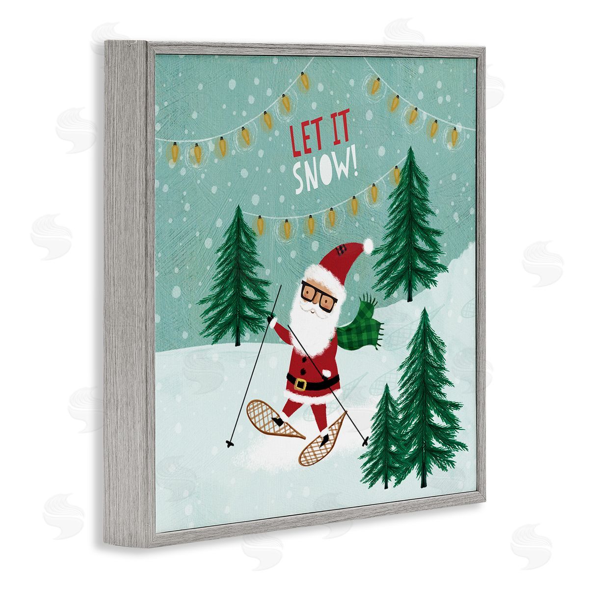 Pan Georgiou Let It Snow Santa Snowshoeing Gray Framed Glicee Wall Art Print