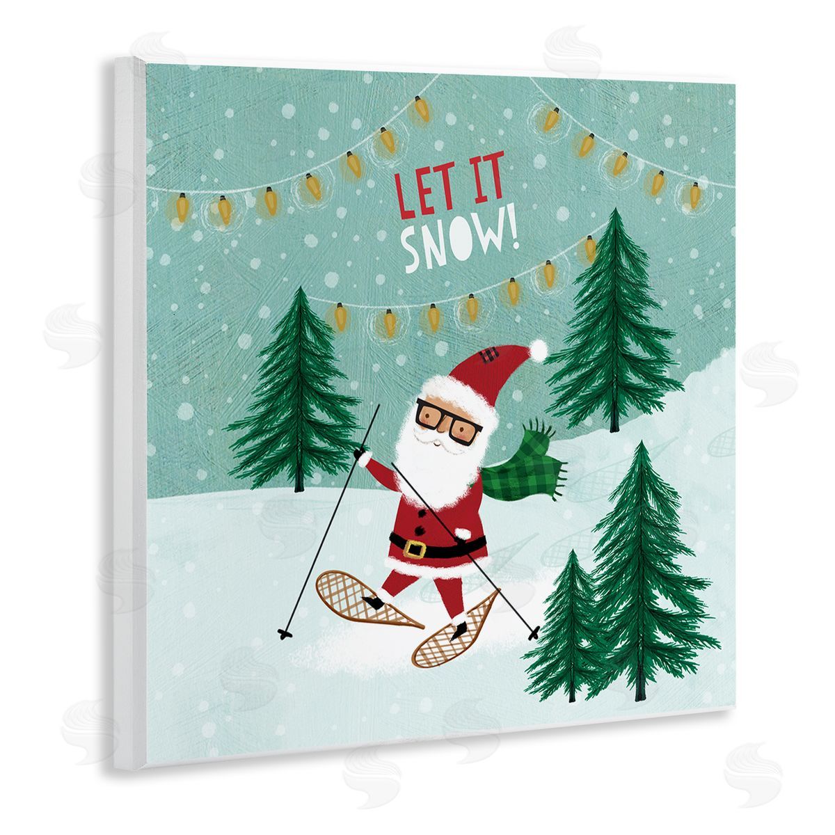 Pan Georgiou Let It Snow Santa Snowshoeing Wooden Wall Plaque Art Print