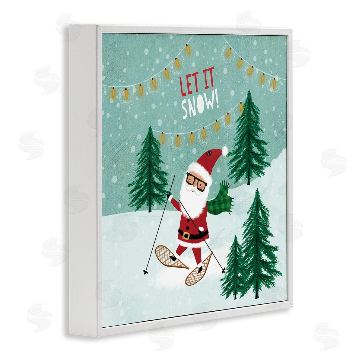 Pan Georgiou Let It Snow Santa Snowshoeing White Framed Glicee Wall Art Print
