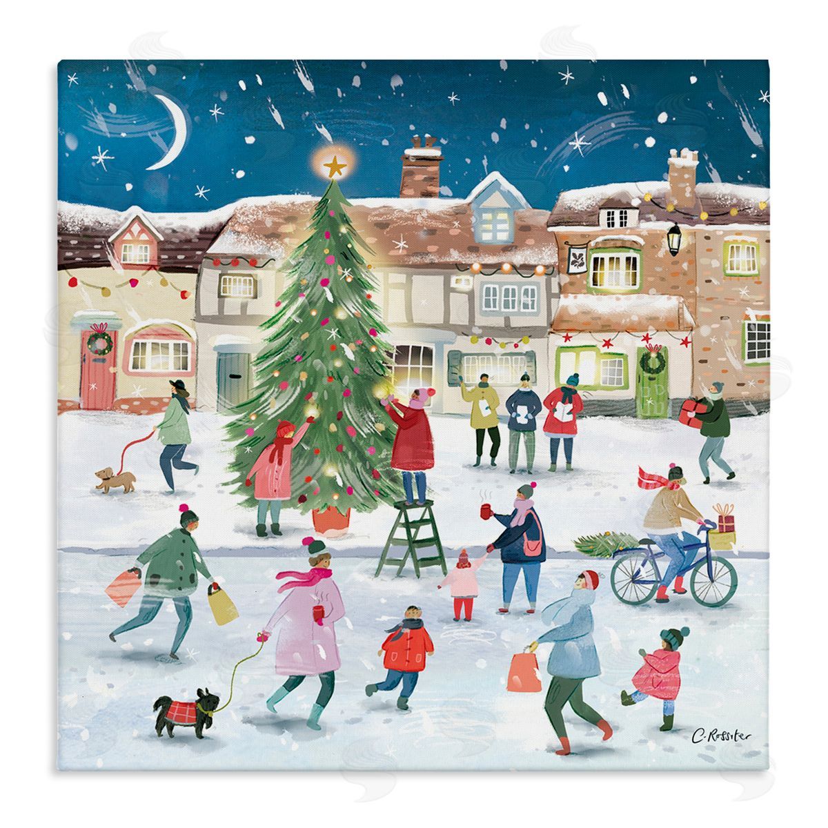 Clair Rossiter Christmas Tree Town Scene Stretched Canvas Wall Art Print