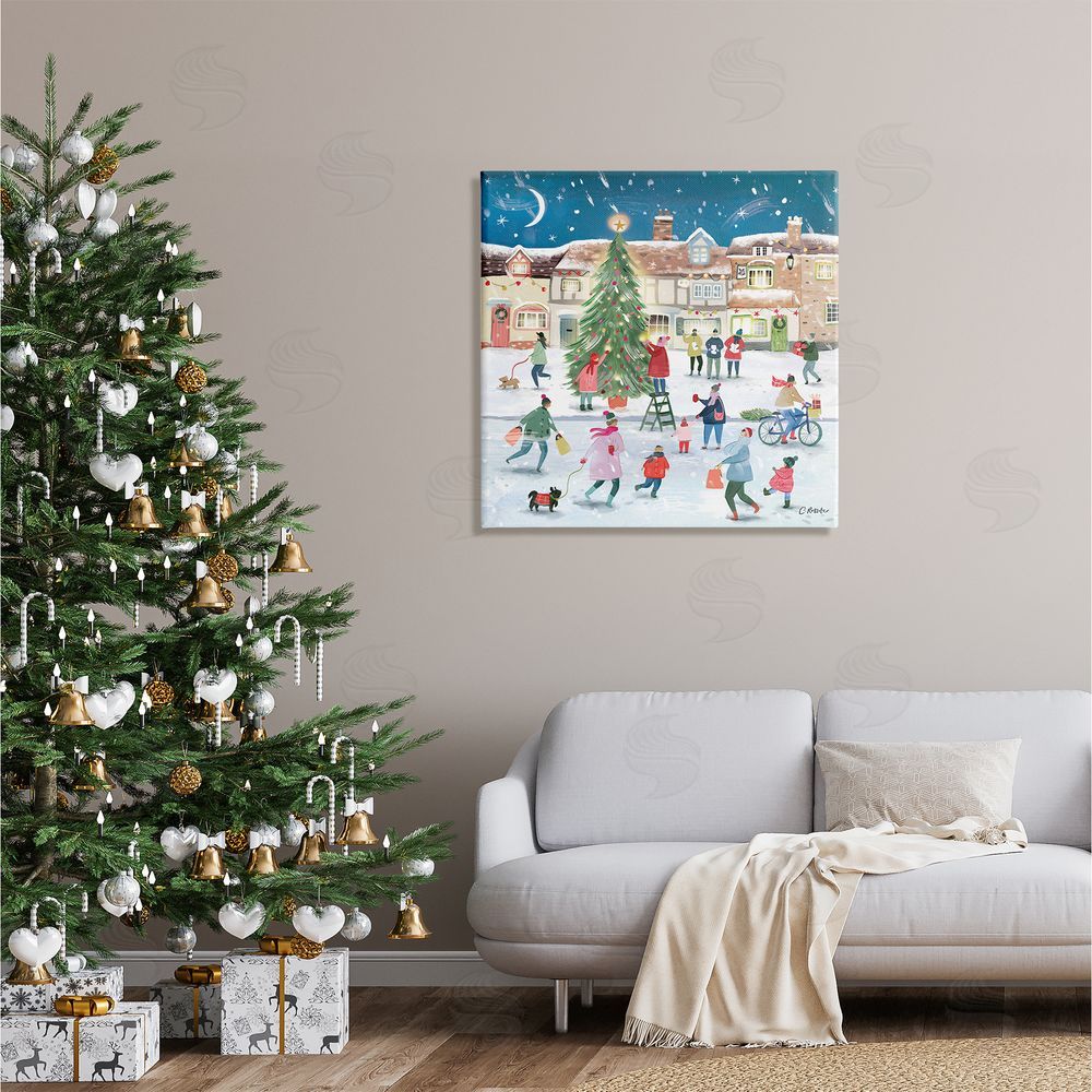 Clair Rossiter Christmas Tree Town Scene Canvas Wall Art in Room