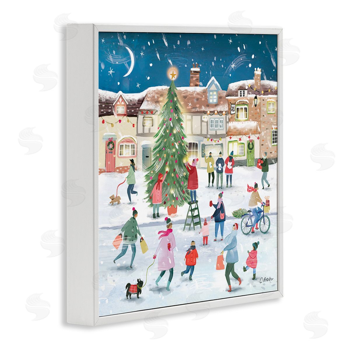 Clair Rossiter Christmas Tree Town Scene White Framed Glicee Wall Art Print