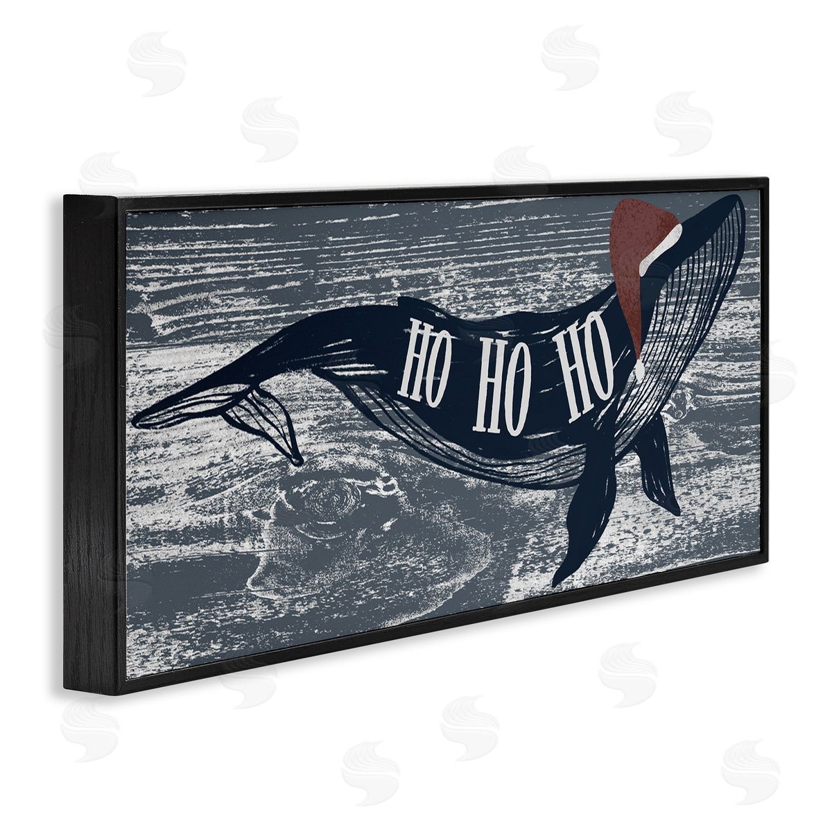 Ziwei Li Ho Ho Ho Christmas Santa Whale Black Framed Glicee Wall Art Print
