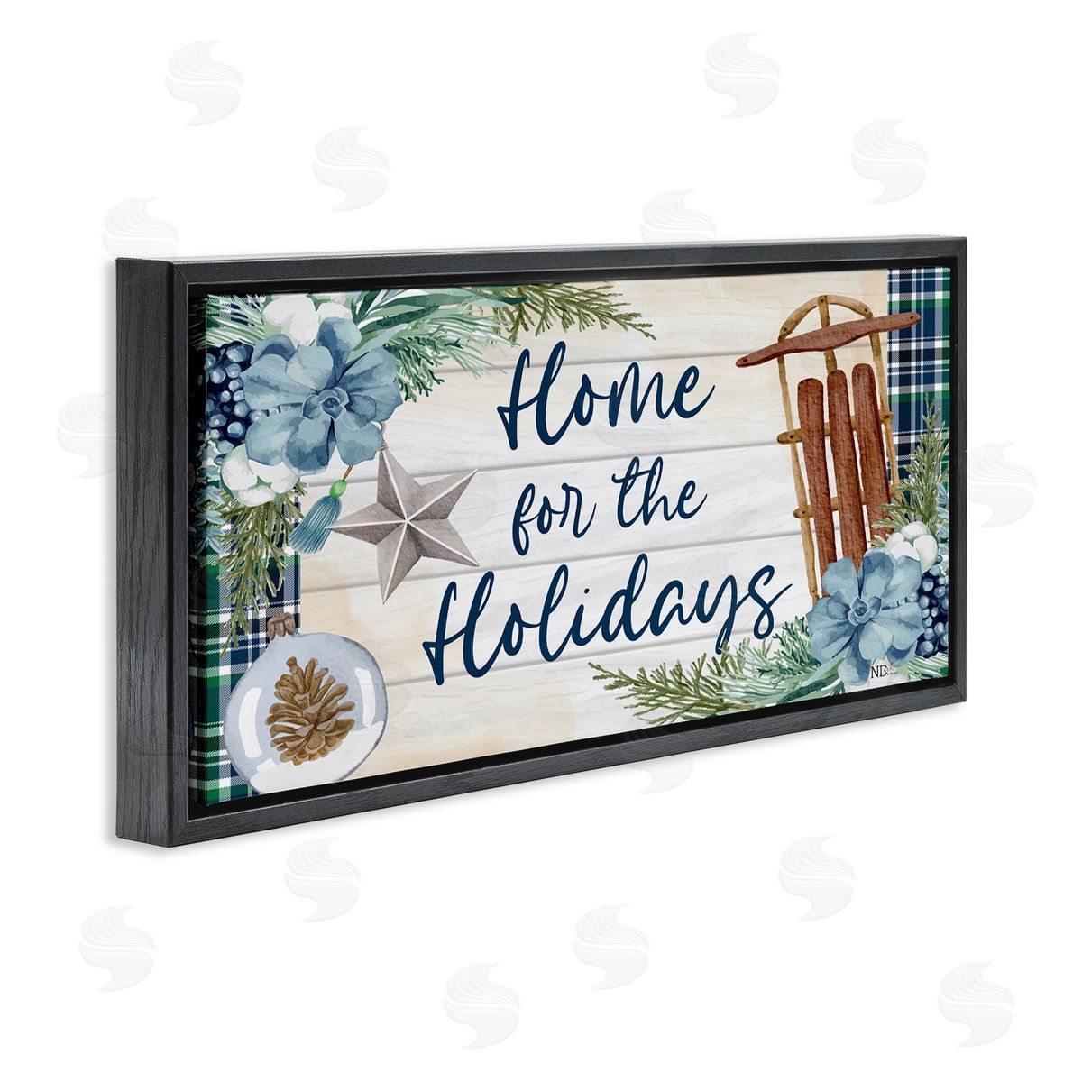 Nicole DeCamp Home For The Holidays Tartan Black Floating Frame Canvas Wall Art Print
