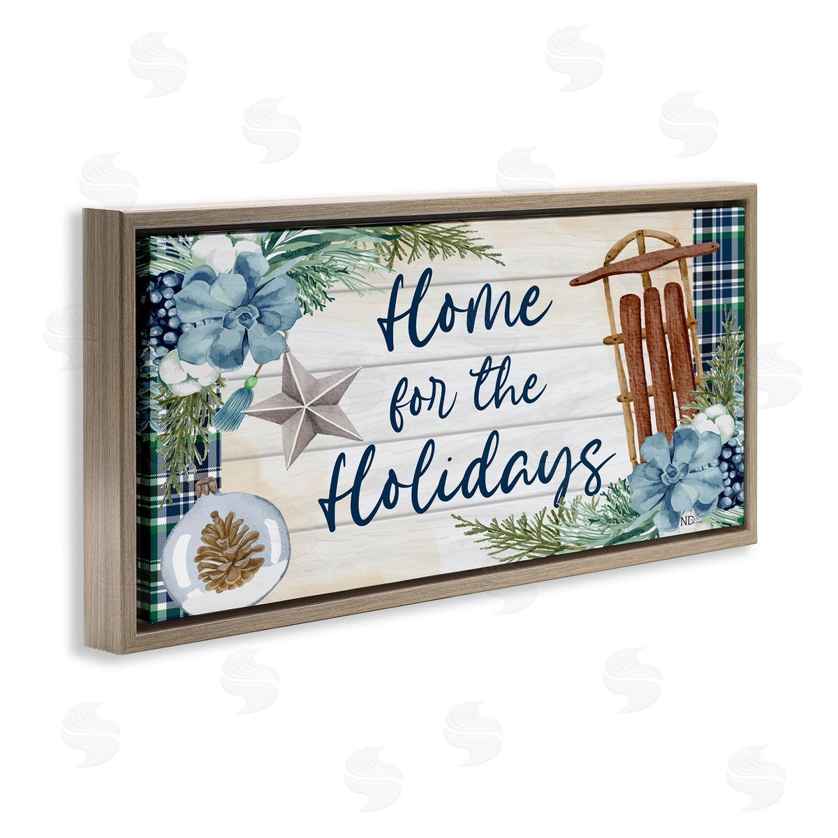 Nicole DeCamp Home For The Holidays Tartan Brown Floating Frame Canvas Wall Art Print