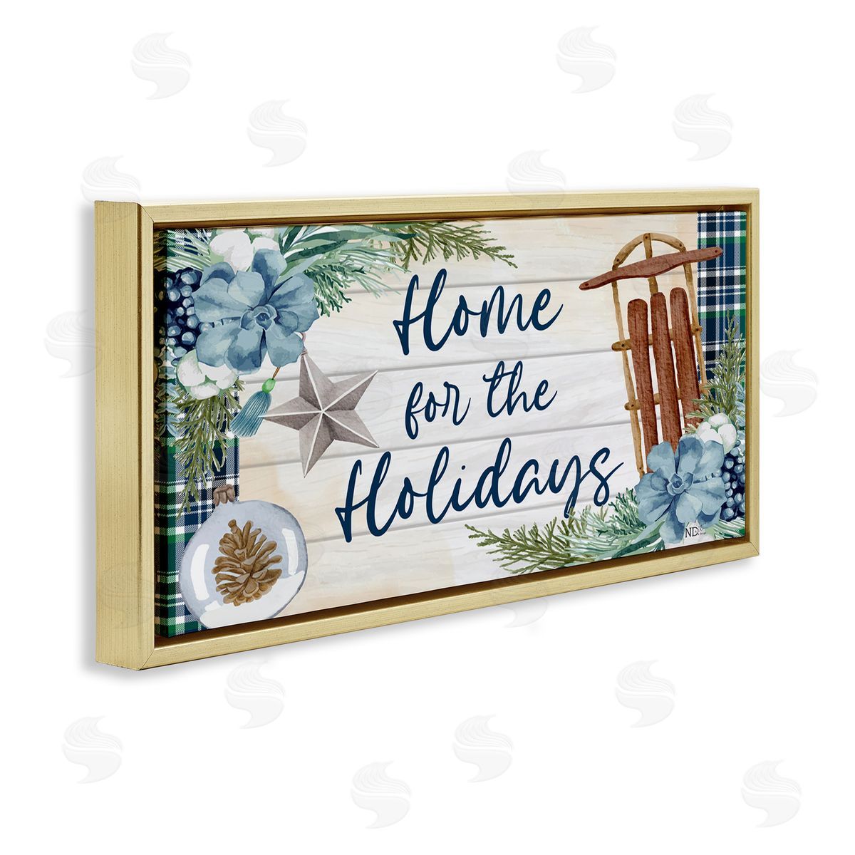 Nicole DeCamp Home For The Holidays Tartan Gold Floating Frame Canvas Wall Art Print
