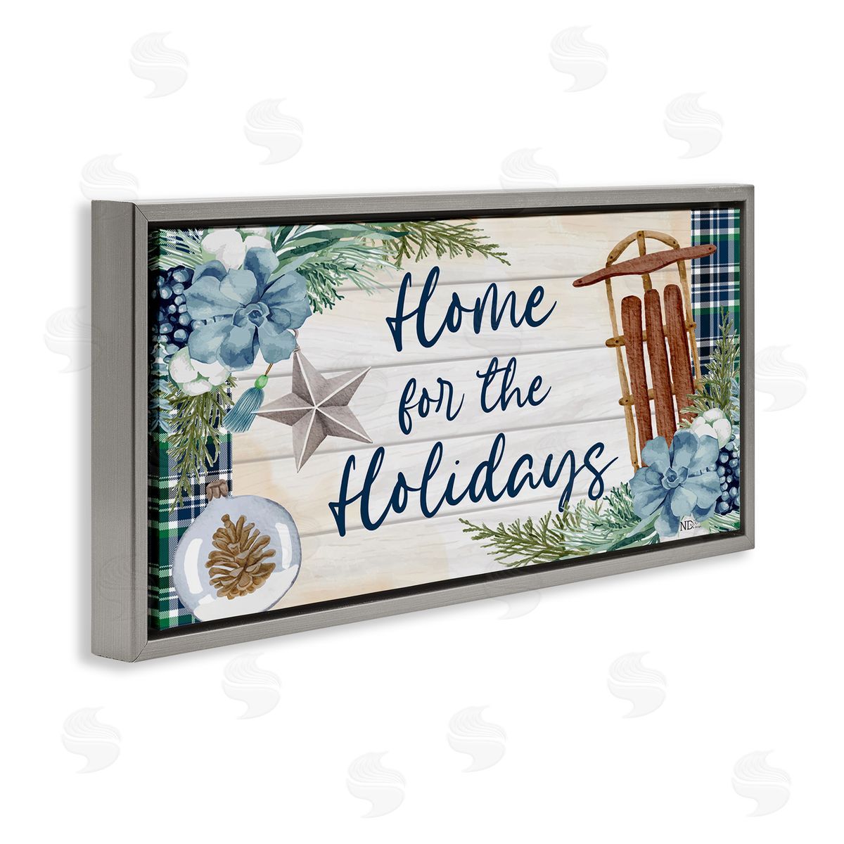 Nicole DeCamp Home For The Holidays Tartan Gray Floating Frame Canvas Wall Art Print