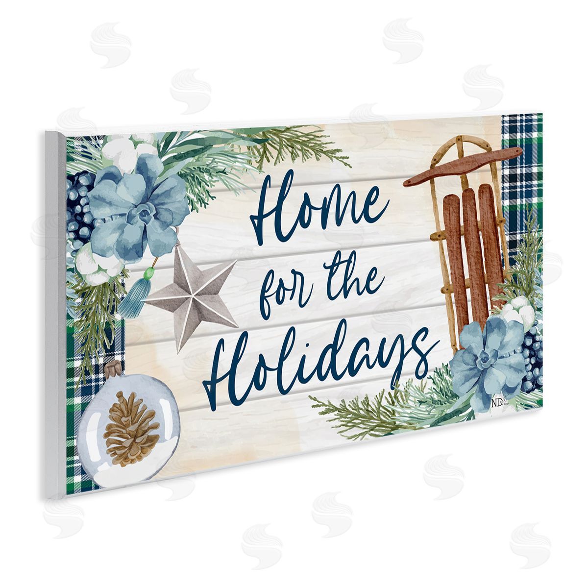 Nicole DeCamp Home For The Holidays Tartan Wooden Wall Plaque Art Print
