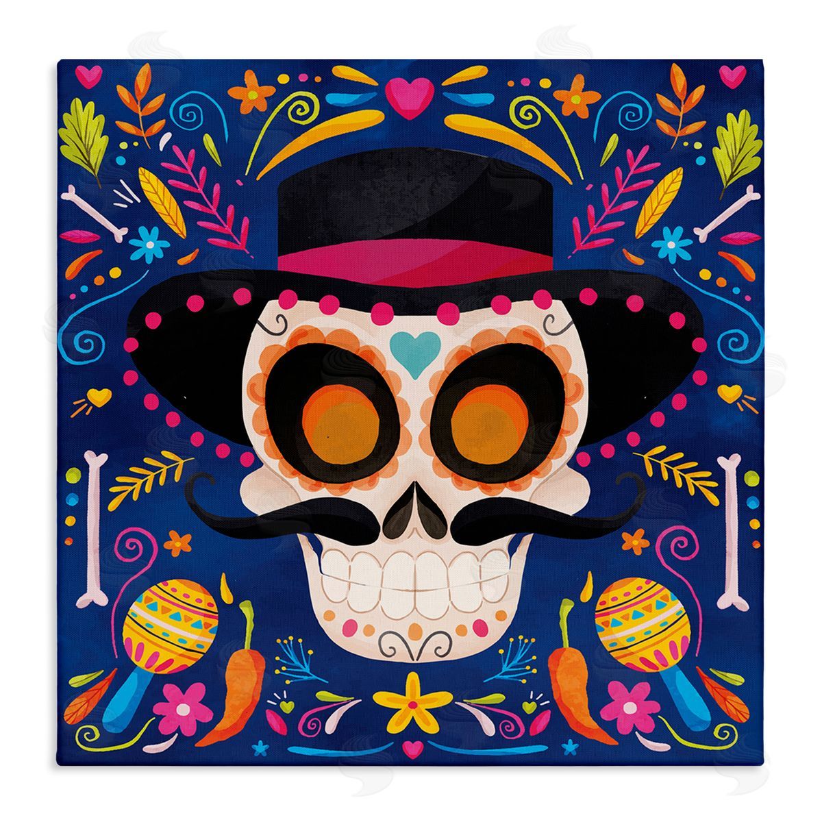 Nicole DeCamp Day Of Dead Patterned Skull Stretched Canvas Wall Art Print