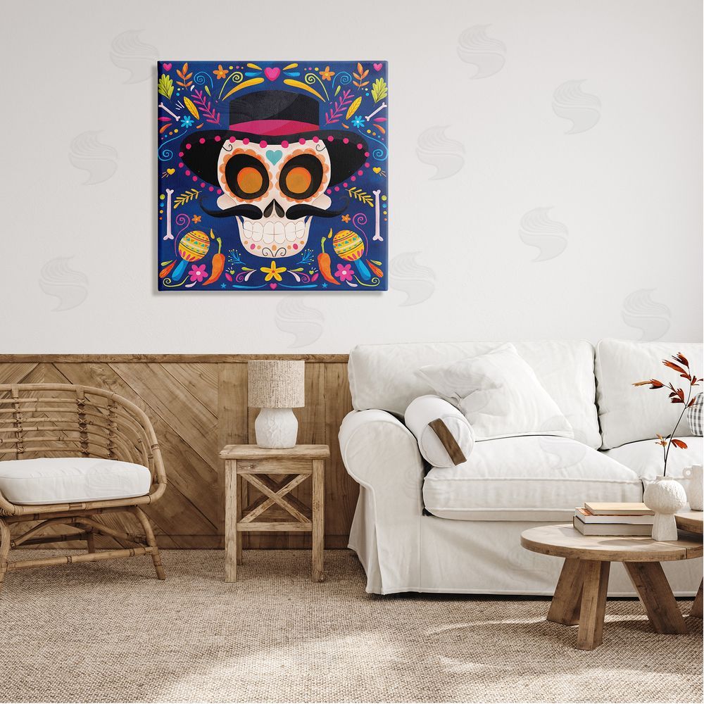 Nicole DeCamp Day Of Dead Patterned Skull Canvas Wall Art in Room
