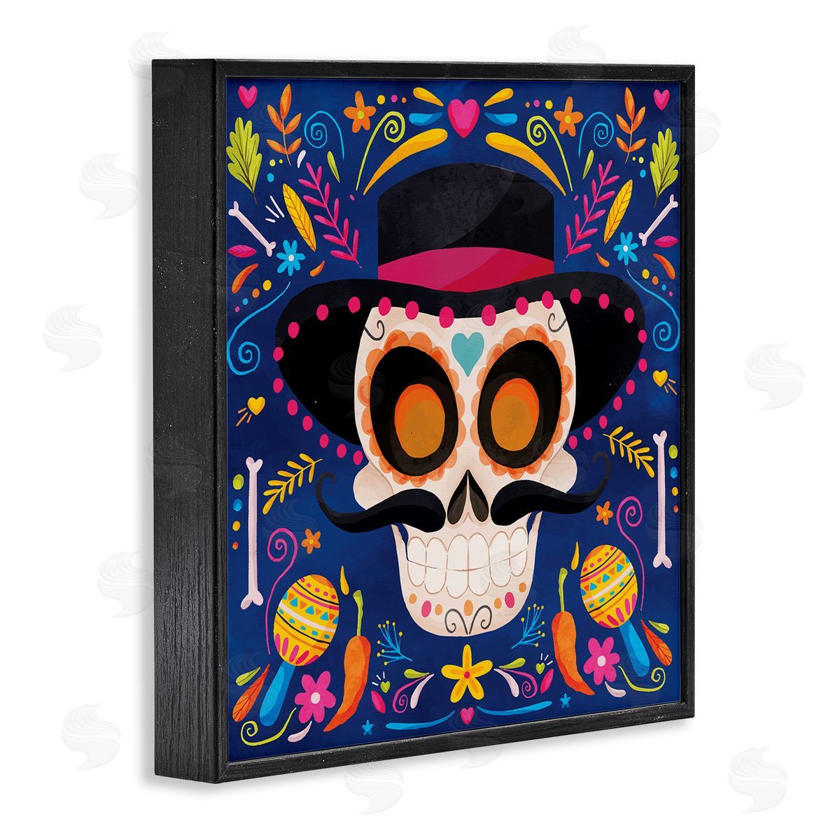 Nicole DeCamp Day Of Dead Patterned Skull Black Framed Glicee Wall Art Print