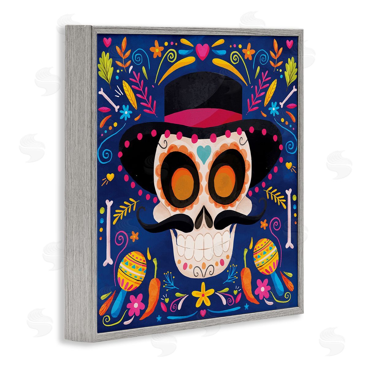 Nicole DeCamp Day Of Dead Patterned Skull Gray Framed Glicee Wall Art Print