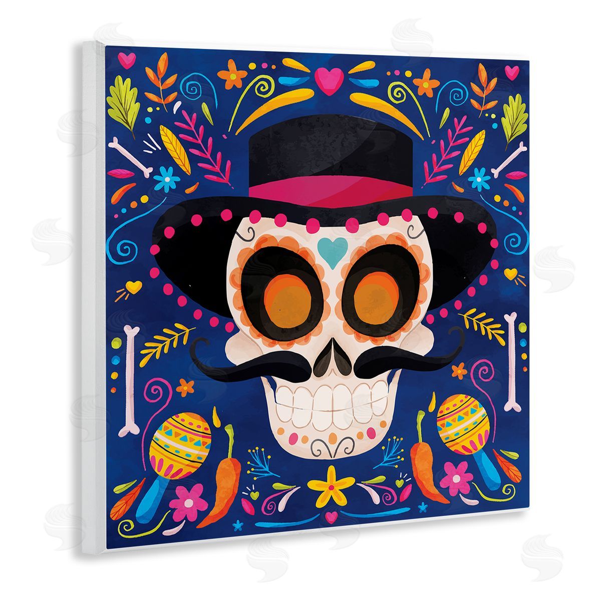 Nicole DeCamp Day Of Dead Patterned Skull Wooden Wall Plaque Art Print
