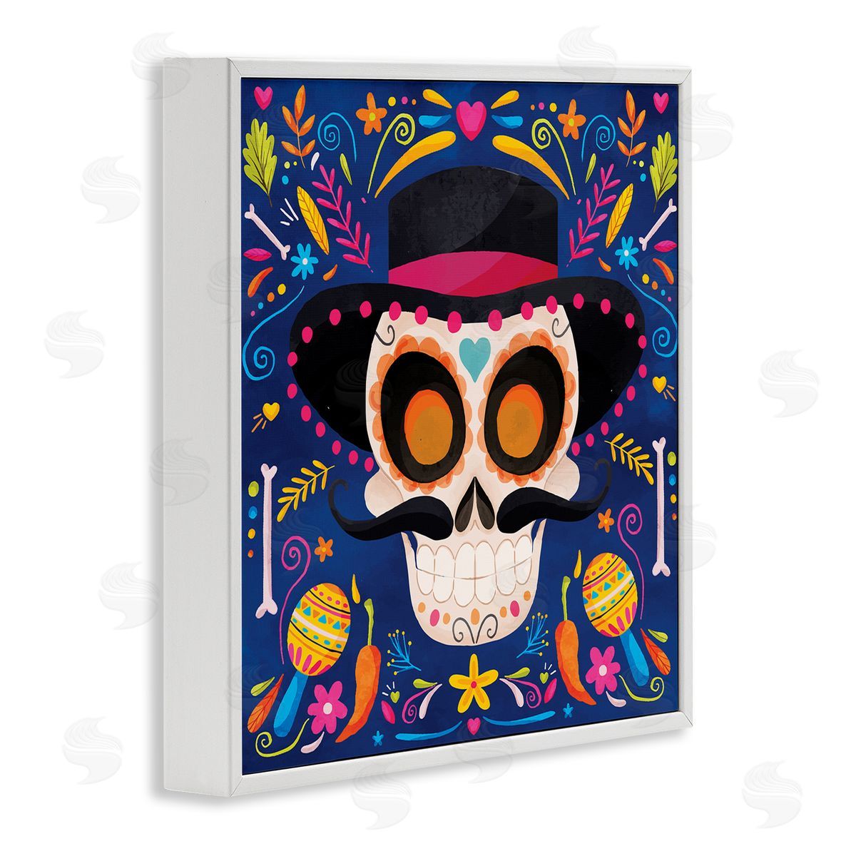 Nicole DeCamp Day Of Dead Patterned Skull White Framed Glicee Wall Art Print