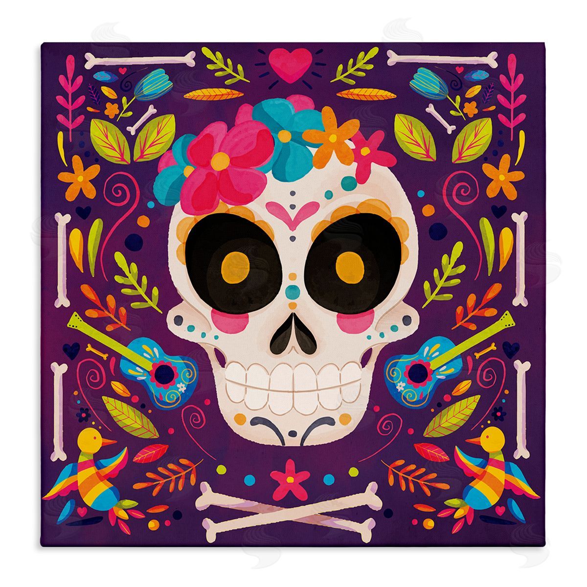 Nicole DeCamp Day Of Dead Floral Patterned Skull Stretched Canvas Wall Art Print