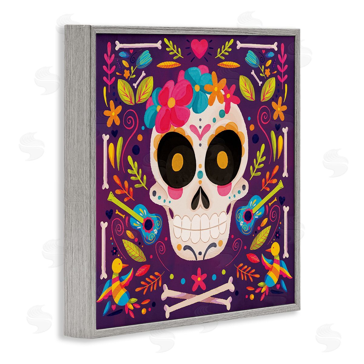 Nicole DeCamp Day Of Dead Floral Patterned Skull Gray Framed Glicee Wall Art Print