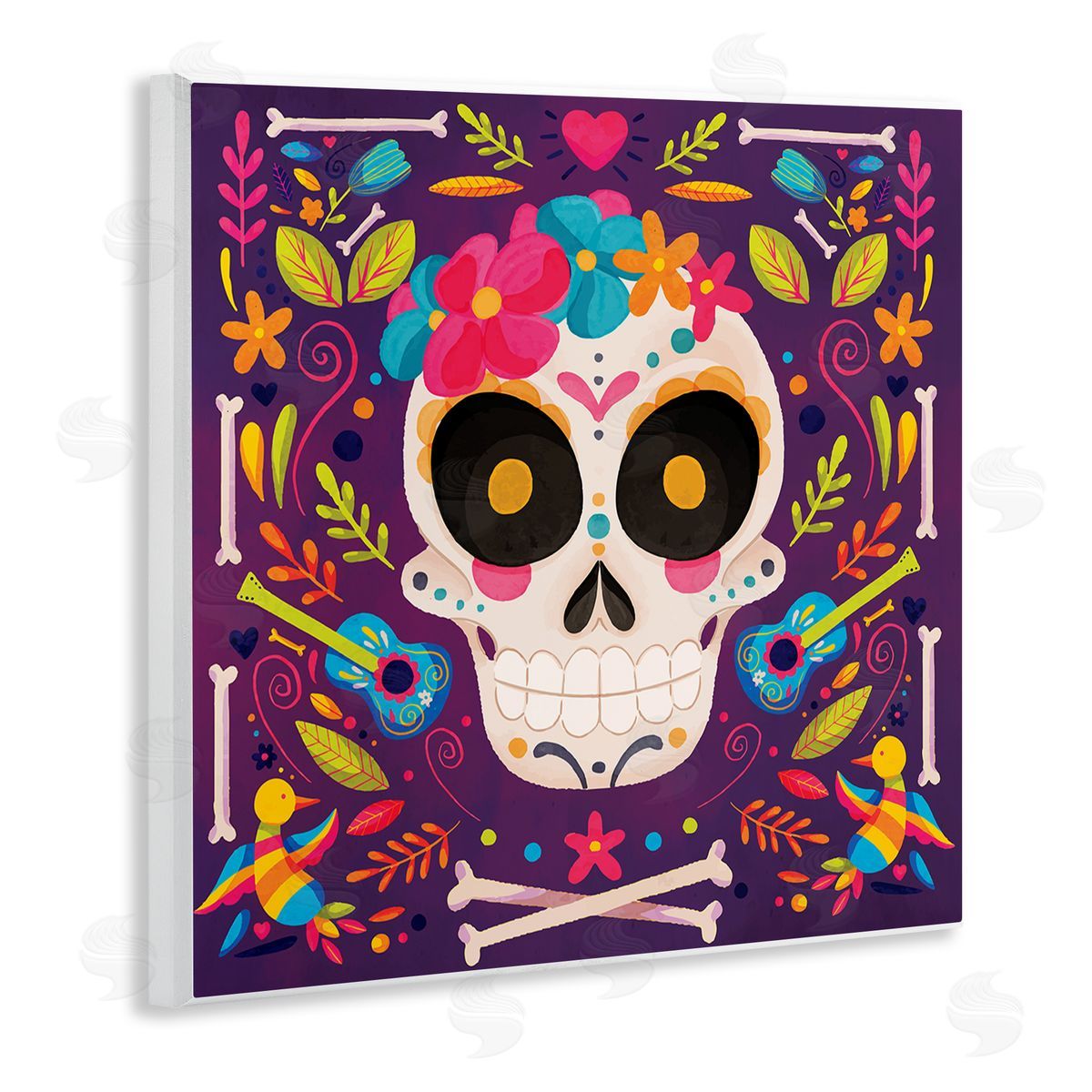 Nicole DeCamp Day Of Dead Floral Patterned Skull Wooden Wall Plaque Art Print