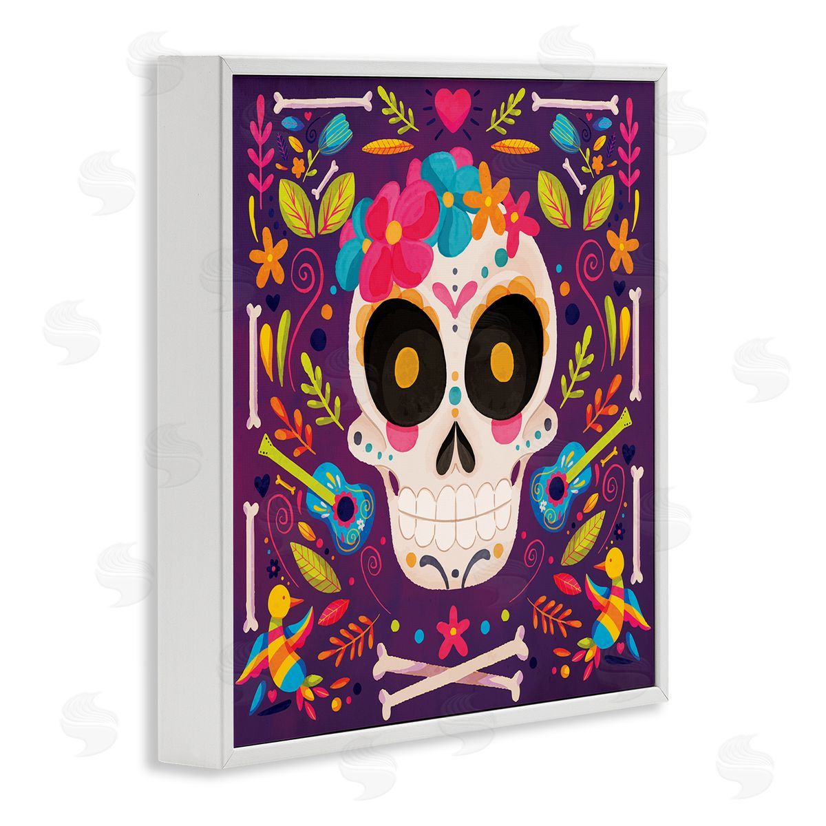 Nicole DeCamp Day Of Dead Floral Patterned Skull White Framed Glicee Wall Art Print