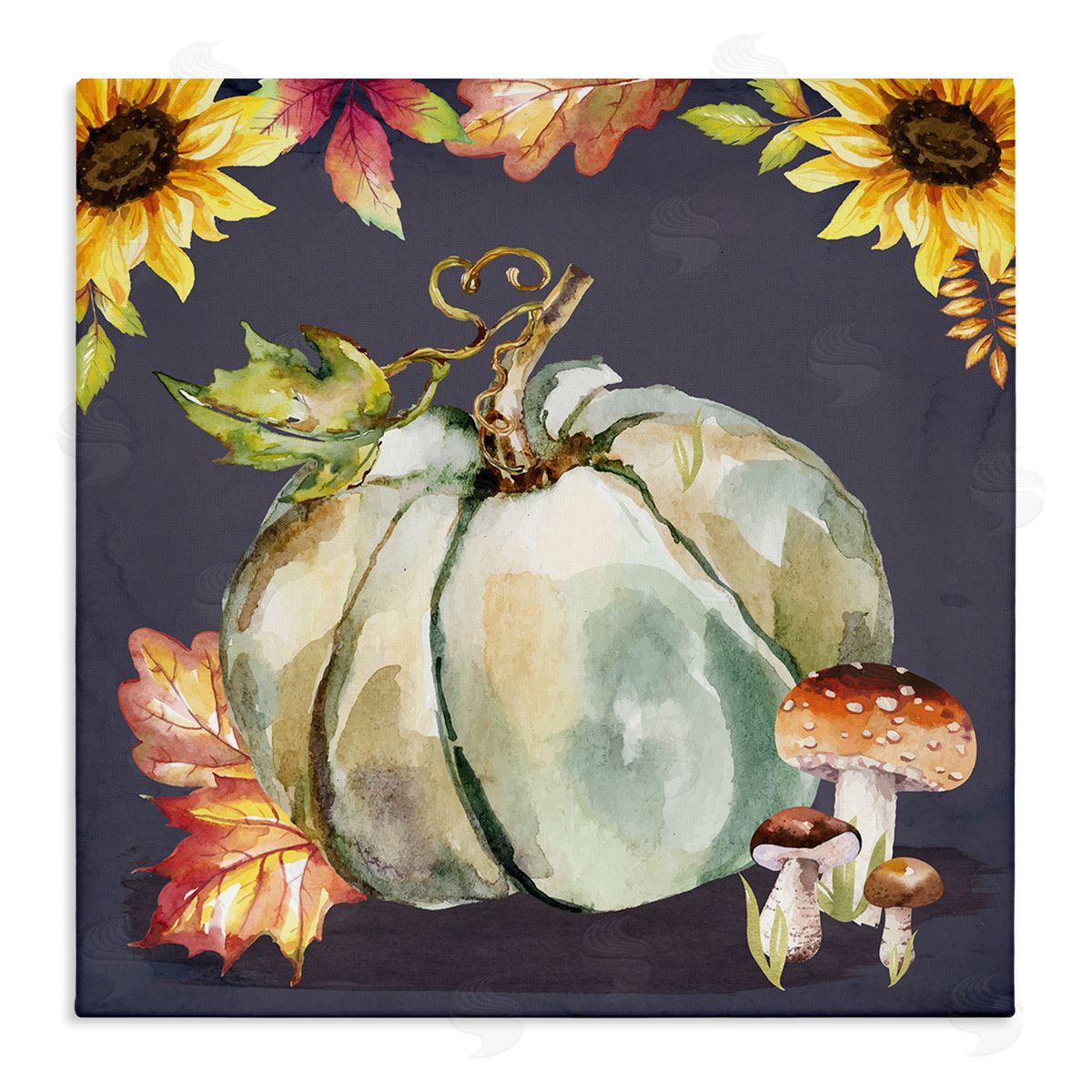 Nicole DeCamp Floral Autumn Pumpkin & Mushrooms Stretched Canvas Wall Art Print