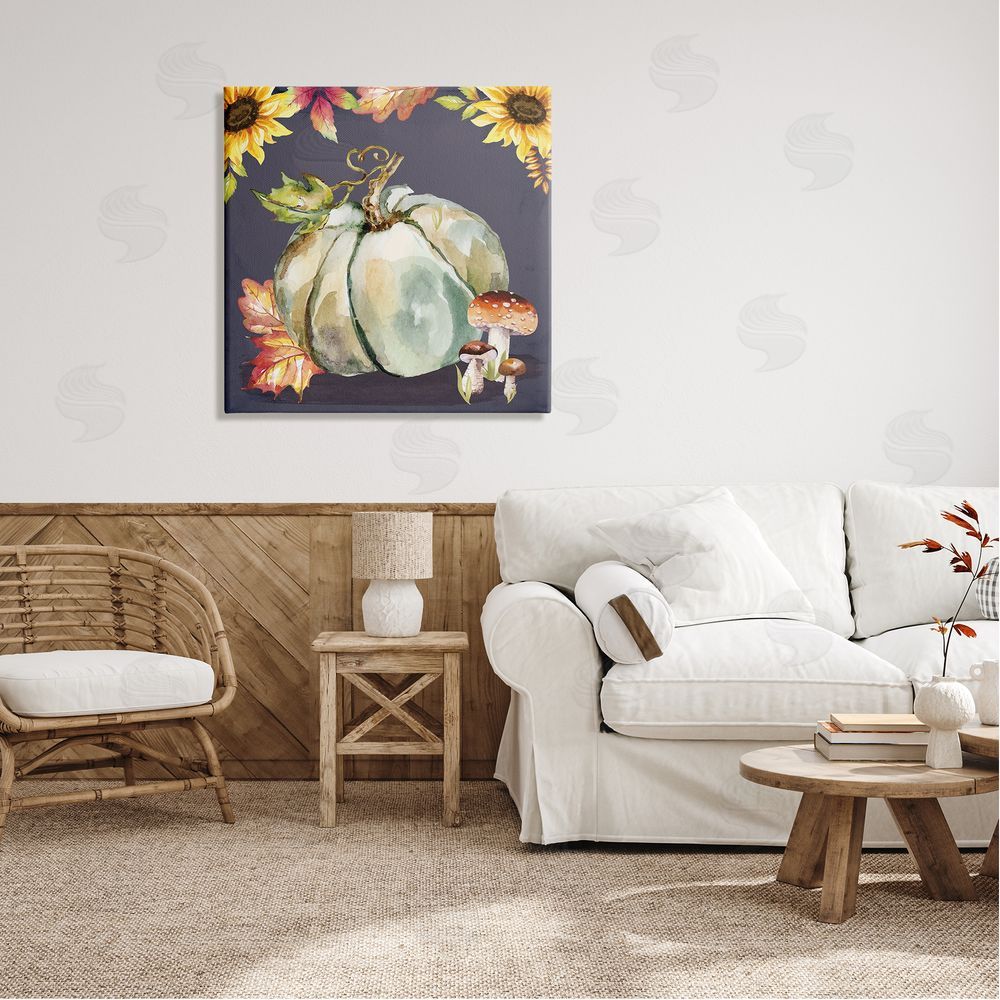 Nicole DeCamp Floral Autumn Pumpkin & Mushrooms Canvas Wall Art in Room
