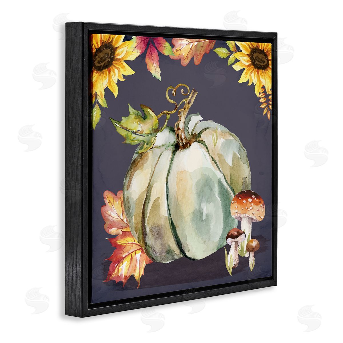 Nicole DeCamp Floral Autumn Pumpkin & Mushrooms Black Floating Frame Canvas Wall Art Print