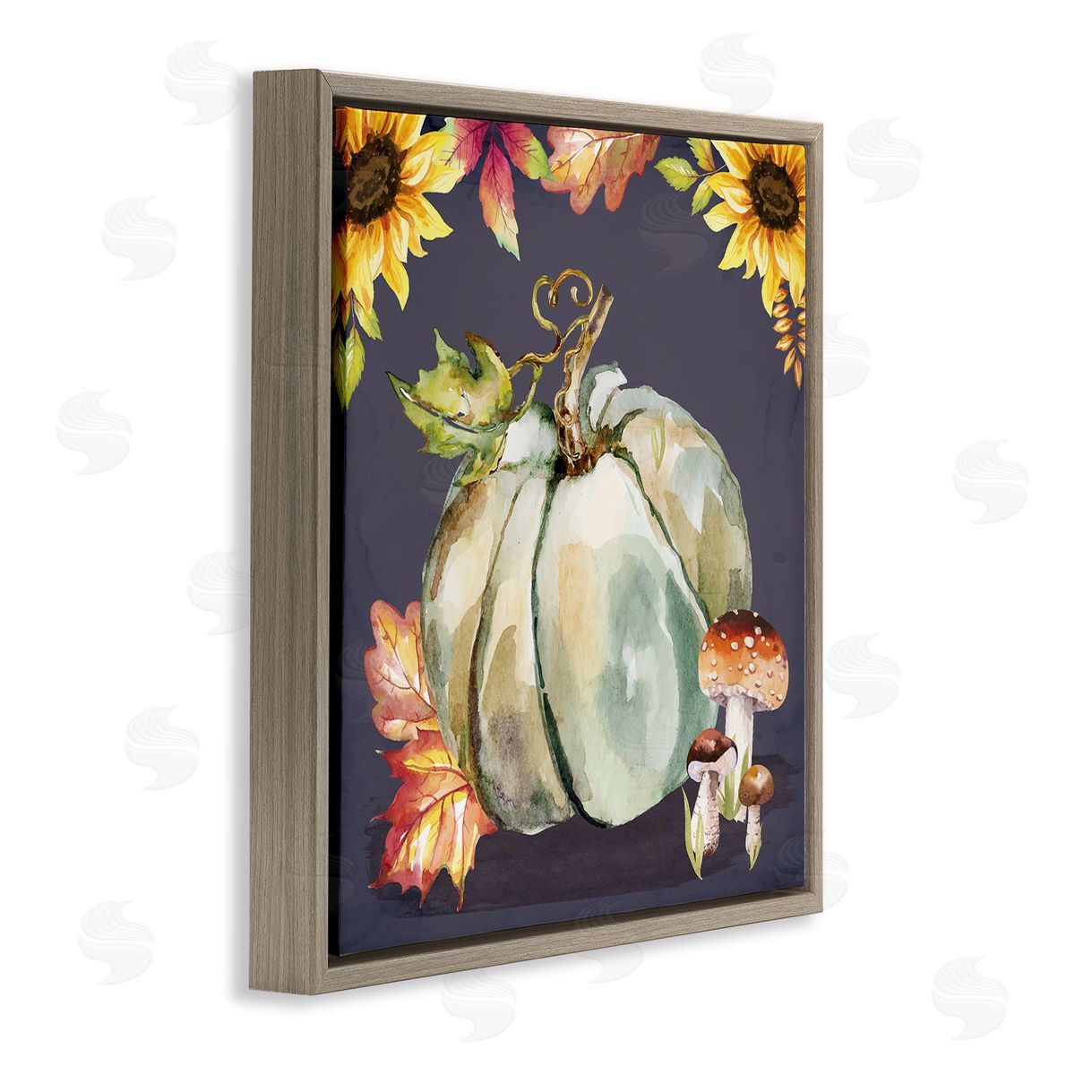 Nicole DeCamp Floral Autumn Pumpkin & Mushrooms Brown Floating Frame Canvas Wall Art Print
