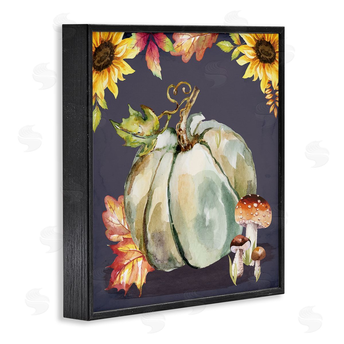Nicole DeCamp Floral Autumn Pumpkin & Mushrooms Black Framed Glicee Wall Art Print