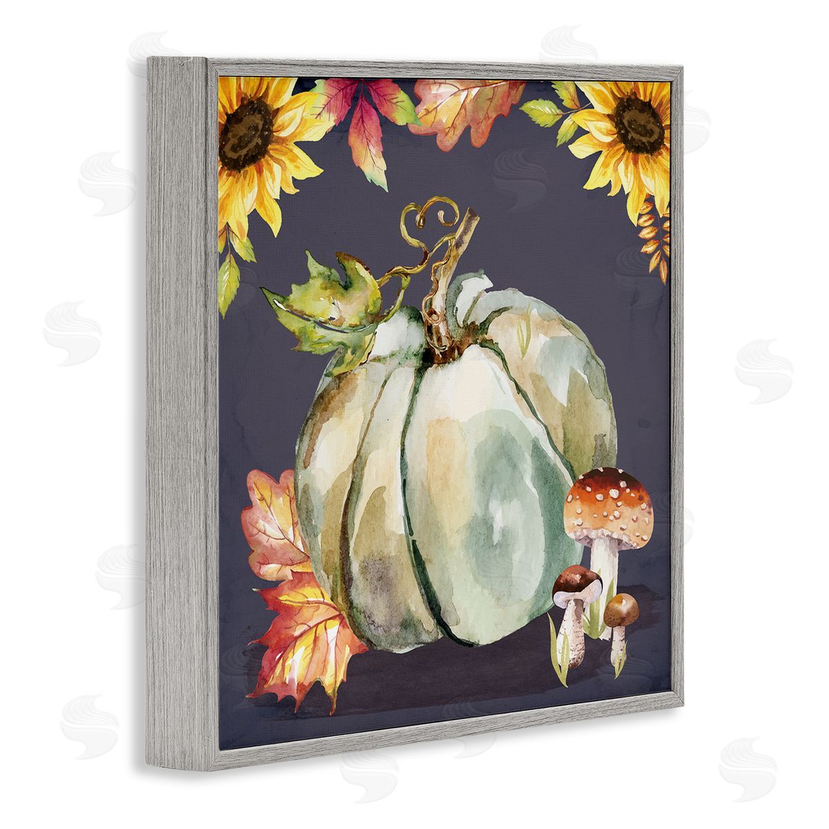 Nicole DeCamp Floral Autumn Pumpkin & Mushrooms Gray Framed Glicee Wall Art Print