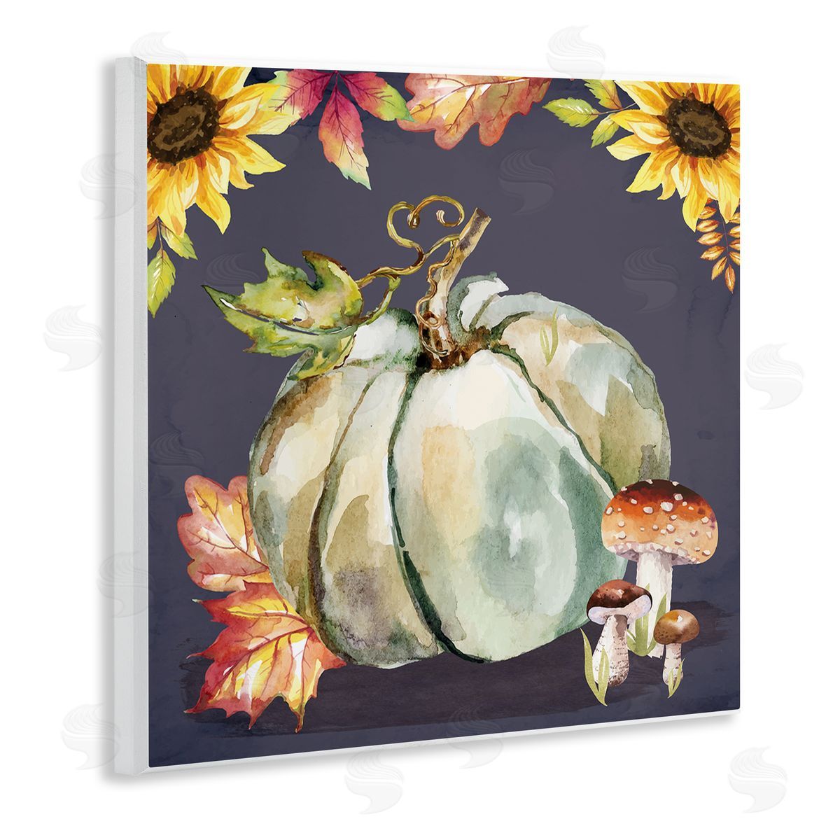 Nicole DeCamp Floral Autumn Pumpkin & Mushrooms Wooden Wall Plaque Art Print