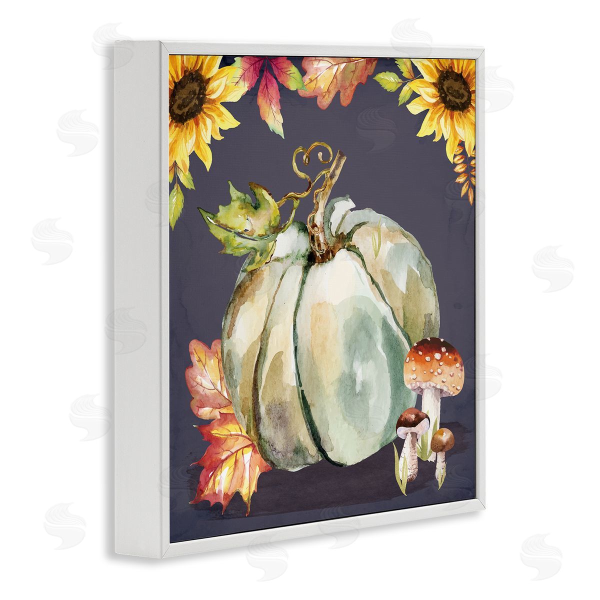 Nicole DeCamp Floral Autumn Pumpkin & Mushrooms White Framed Glicee Wall Art Print