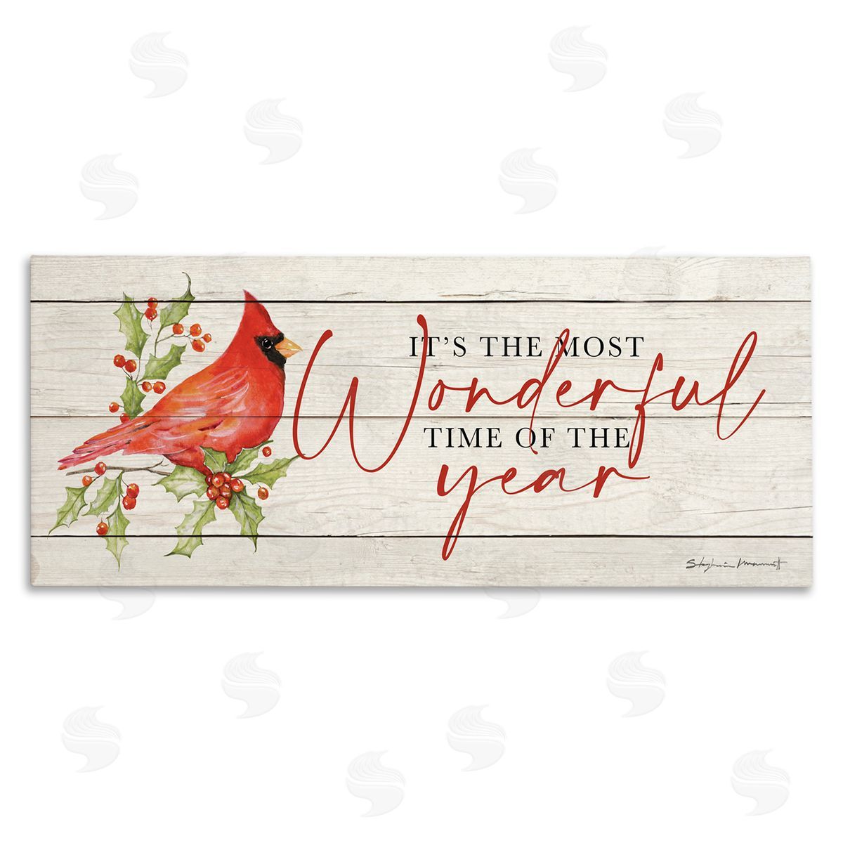 Stephanie Workman Marrott Most Wonderful Time Cardinal Stretched Canvas Wall Art Print