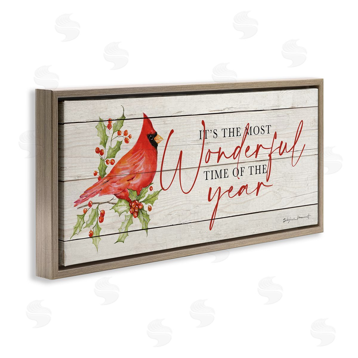 Stephanie Workman Marrott Most Wonderful Time Cardinal Brown Floating Frame Canvas Wall Art Print