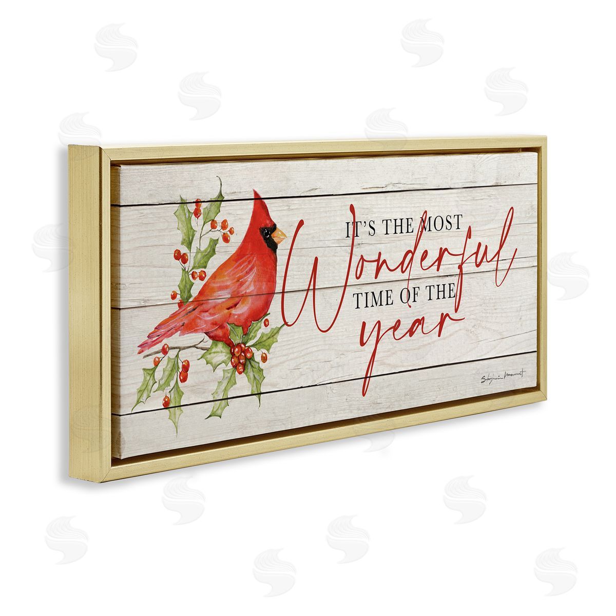 Stephanie Workman Marrott Most Wonderful Time Cardinal Gold Floating Frame Canvas Wall Art Print