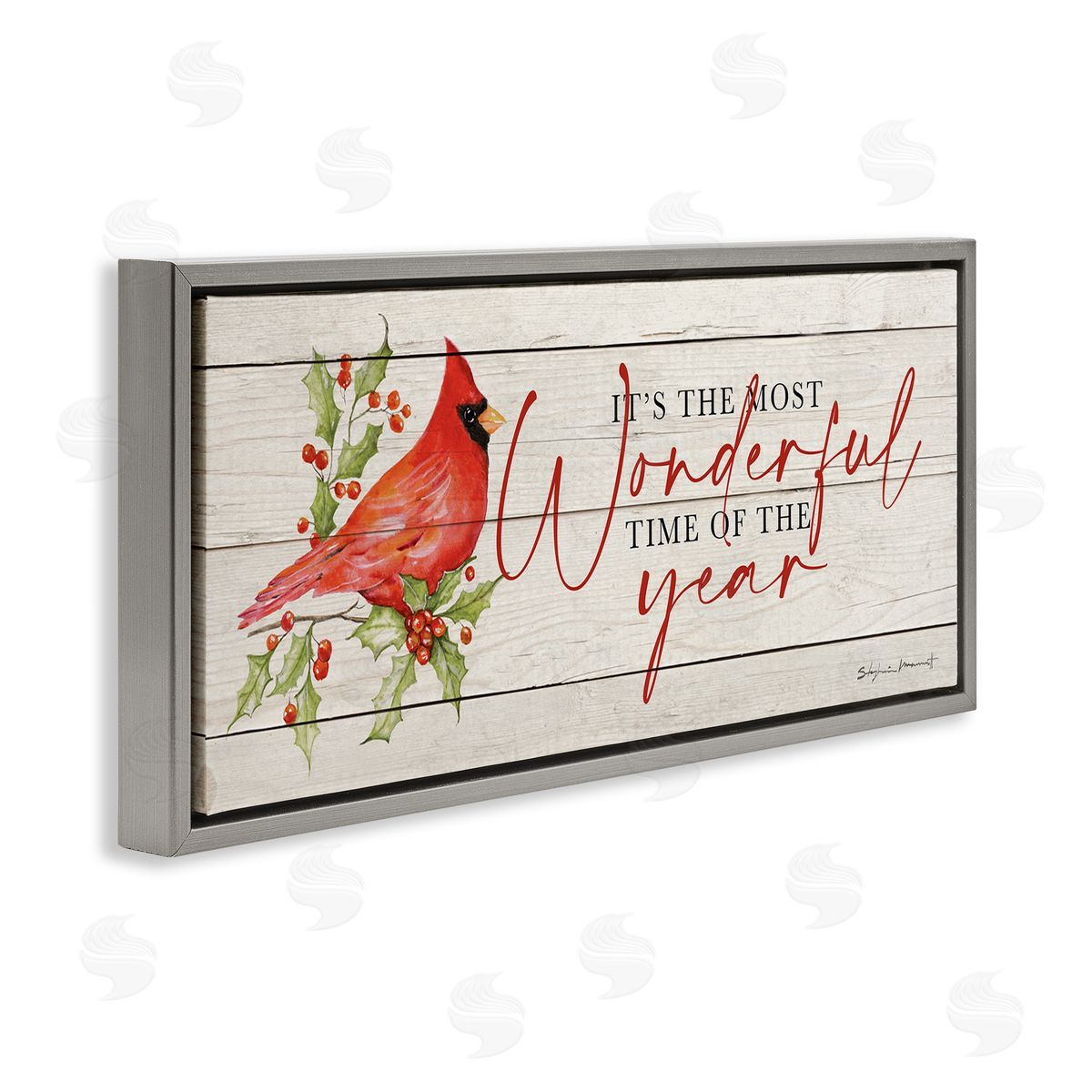 Stephanie Workman Marrott Most Wonderful Time Cardinal Gray Floating Frame Canvas Wall Art Print