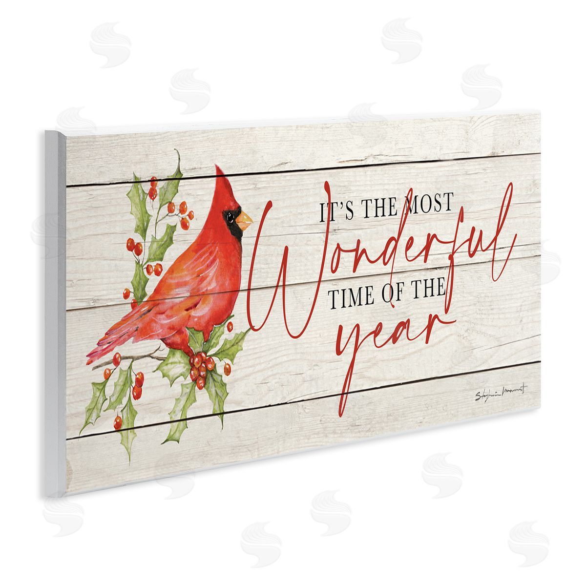 Stephanie Workman Marrott Most Wonderful Time Cardinal Wooden Wall Plaque Art Print