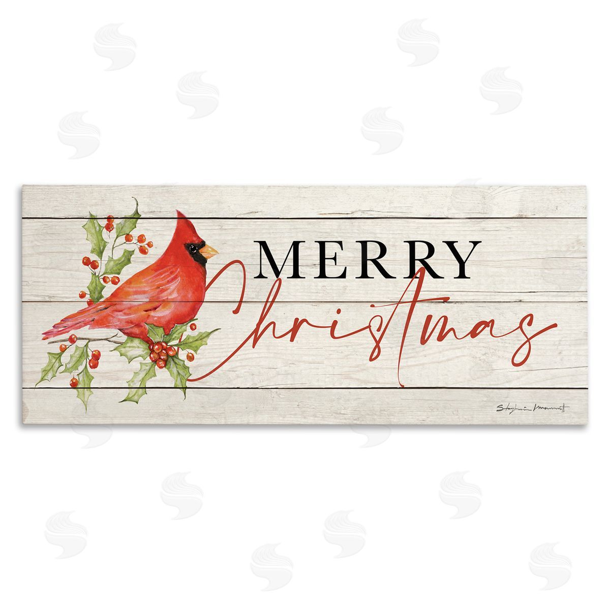 Stephanie Workman Marrott Merry Christmas Holiday Cardinal Stretched Canvas Wall Art Print