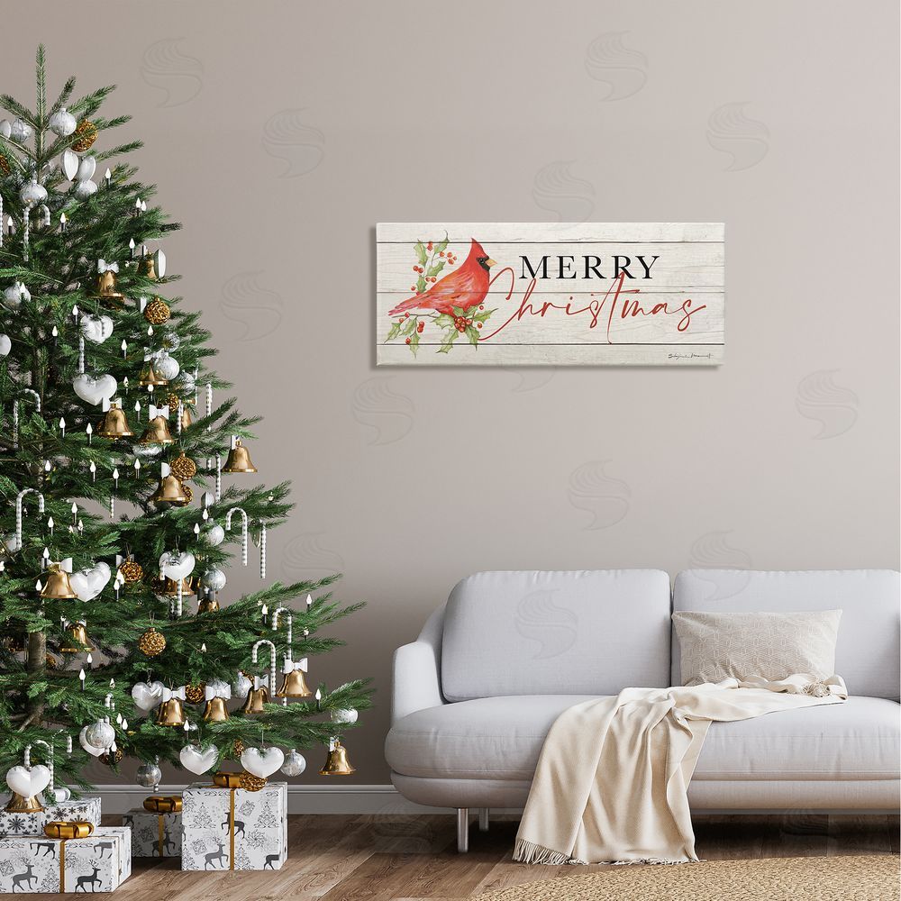 Stephanie Workman Marrott Merry Christmas Holiday Cardinal Canvas Wall Art in Room