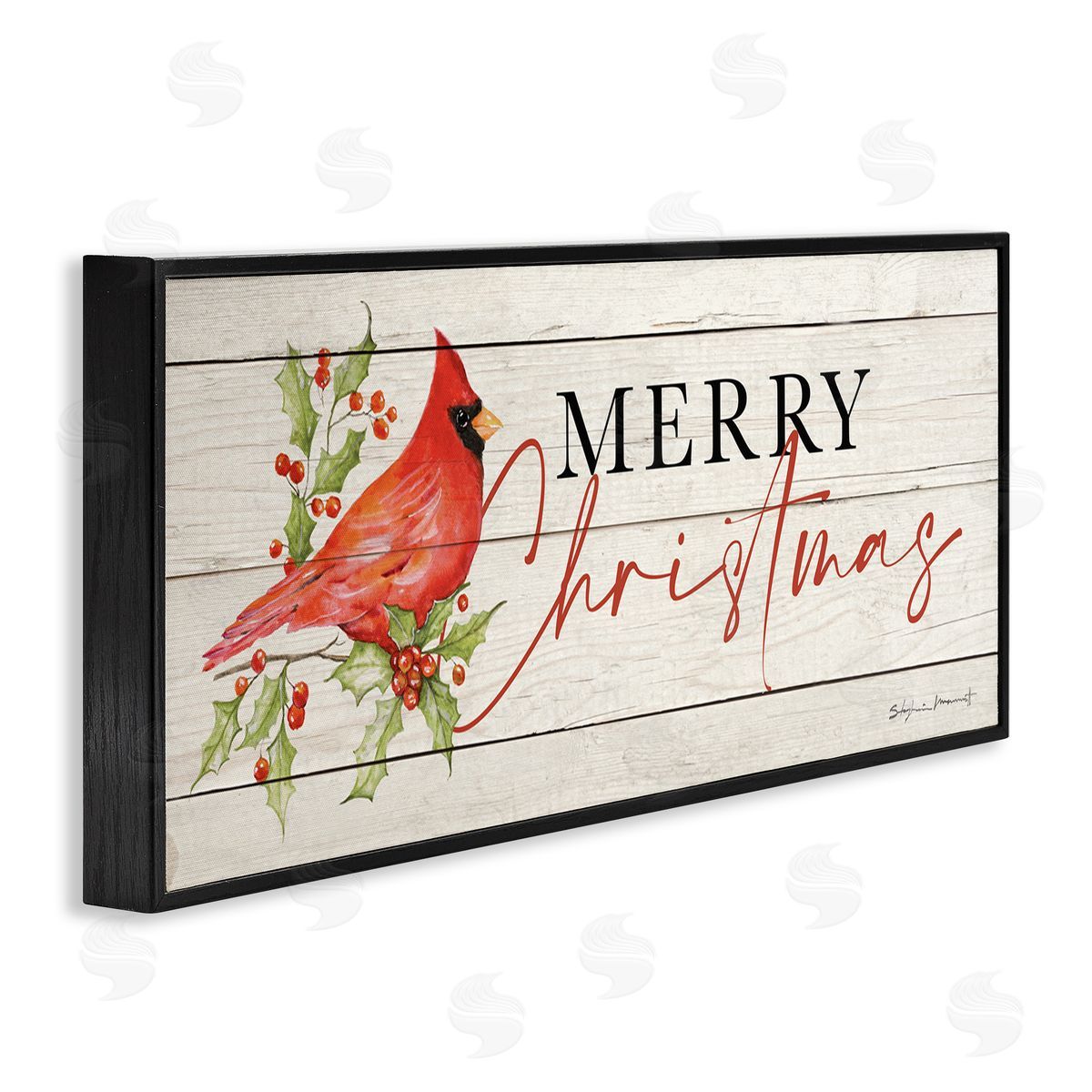 Stephanie Workman Marrott Merry Christmas Holiday Cardinal Black Framed Glicee Wall Art Print